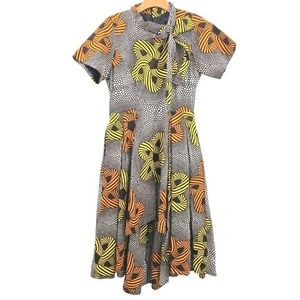 Ray Darten Dress Size Medium Bold Geometric Print Cotton Short Sleeve Pockets